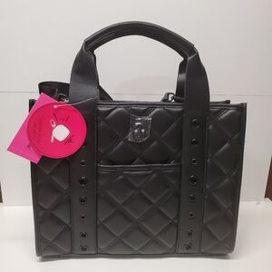 Betsey Johnson quilted Black skull tote with removable pouch